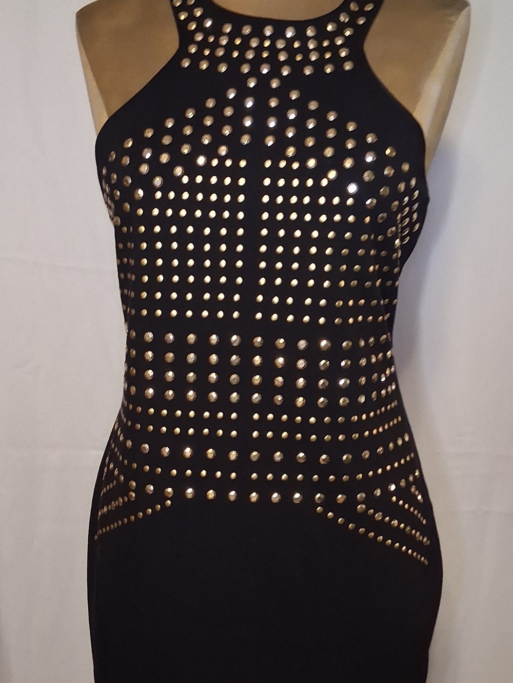 Express Black Studded Midi Dress with Gold Accents